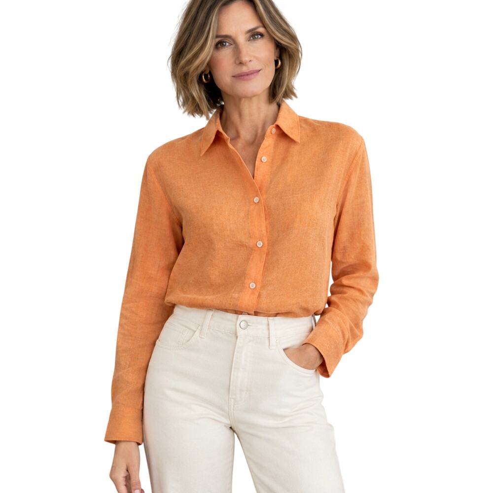 Aspesi Womens Camicia Linen LS Mod Shirt in Orange IT 44 US 8